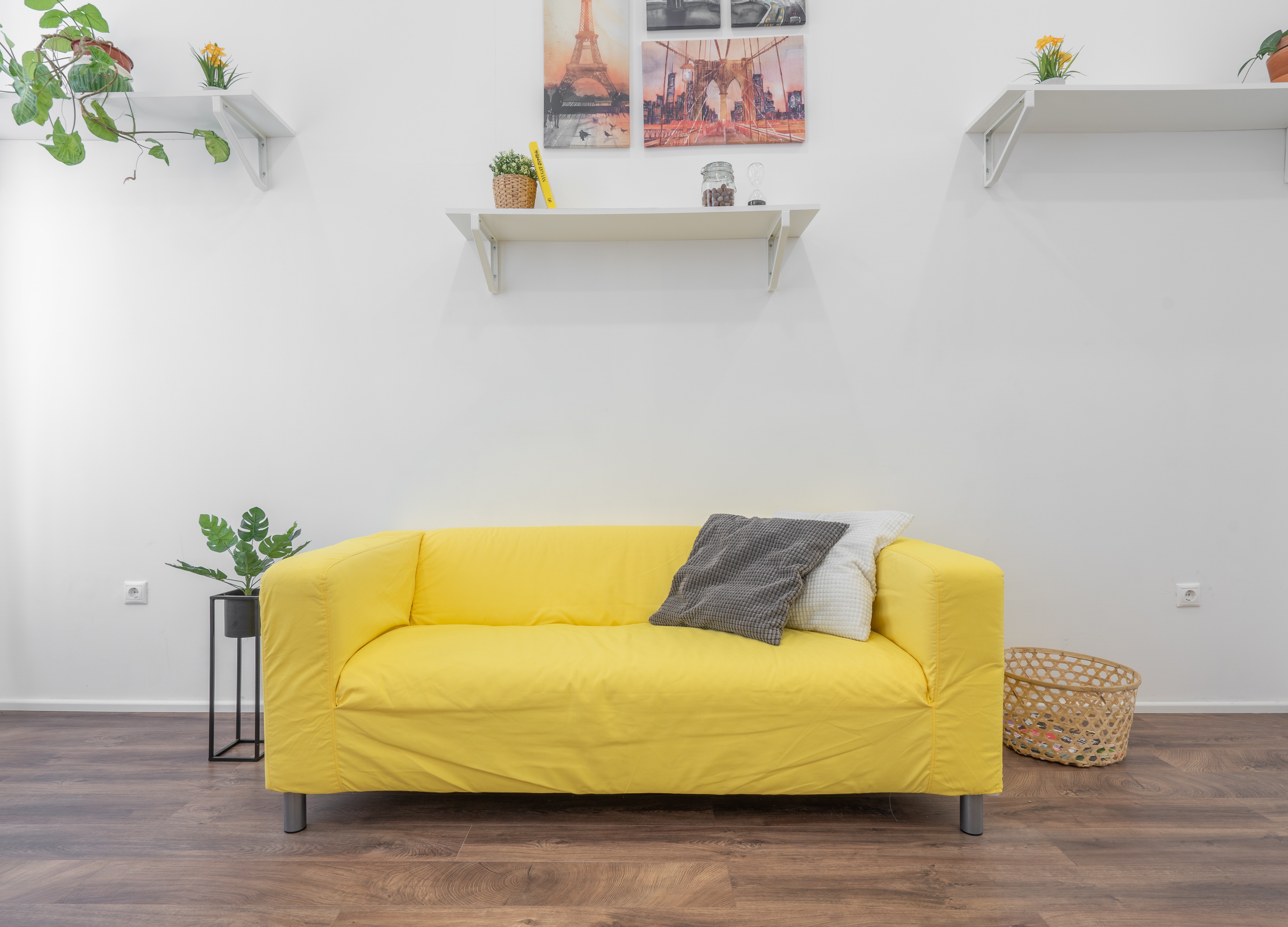 yellow fabric sofa