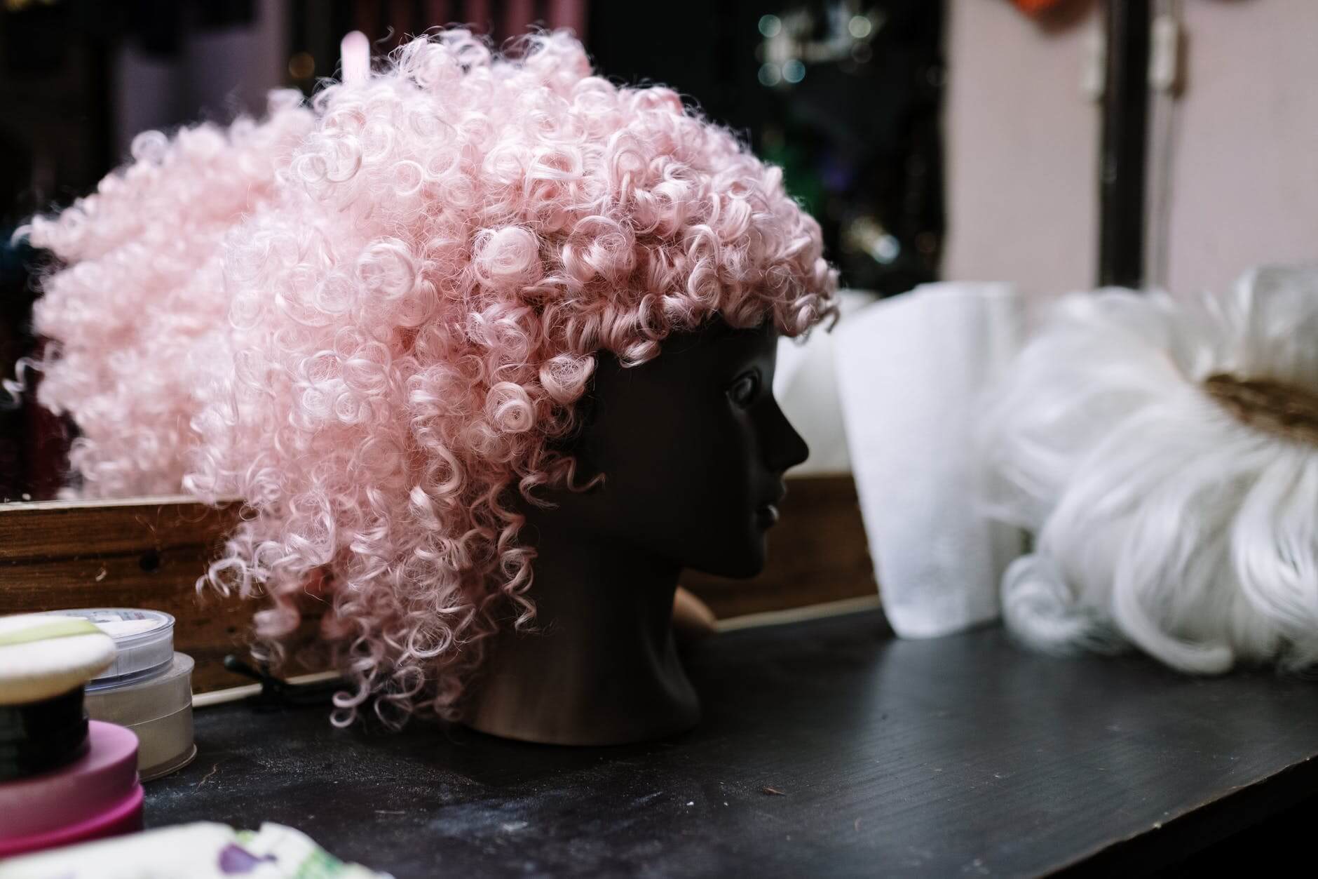 pink and curly wig