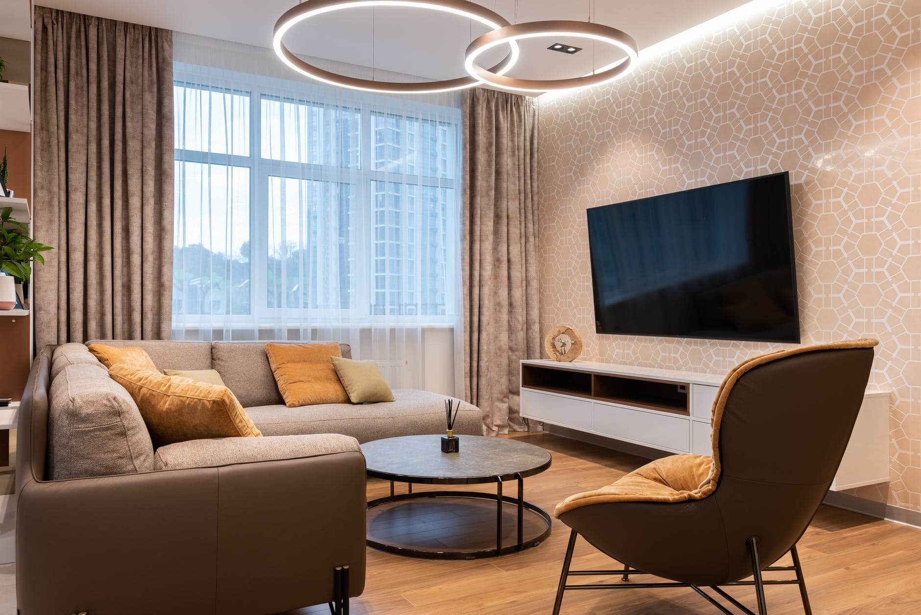 bright living room interior in modern apartment